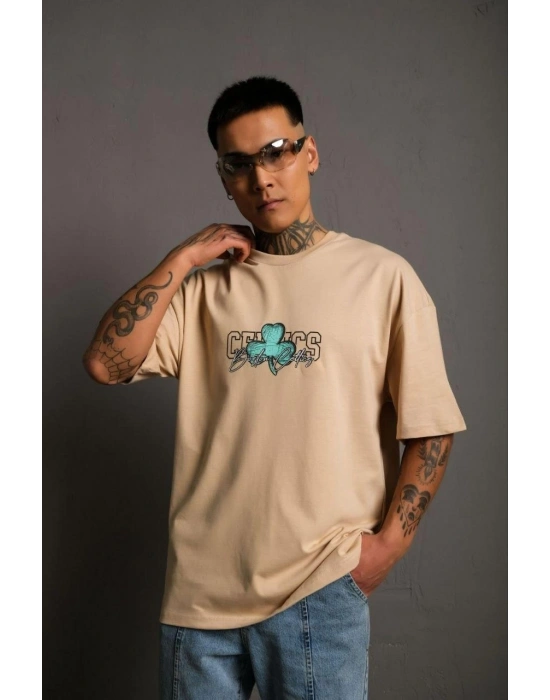 Sırt Baskılı T-shirt - Bej -