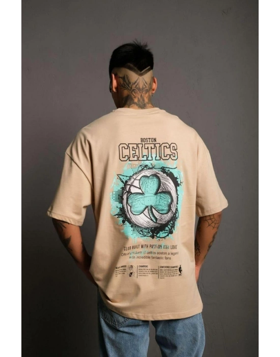 Sırt Baskılı T-shirt - Bej -