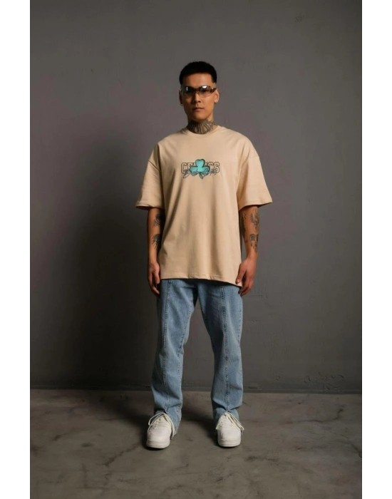 Sırt Baskılı T-shirt - Bej -