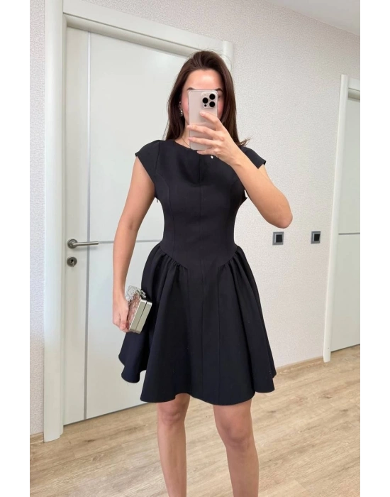 Sırt dekolteli Çan Detaylı Mini Elbise - Siyah -