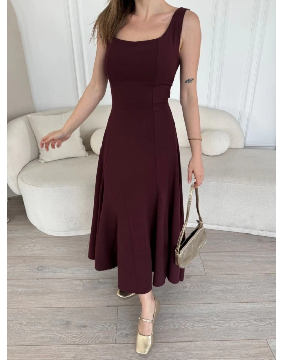 Sırt Dekolteli Kolsuz Uzun Elbise - Mürdüm -