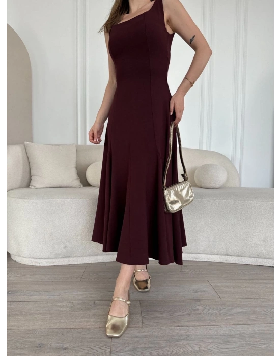 Sırt Dekolteli Kolsuz Uzun Elbise - Mürdüm -