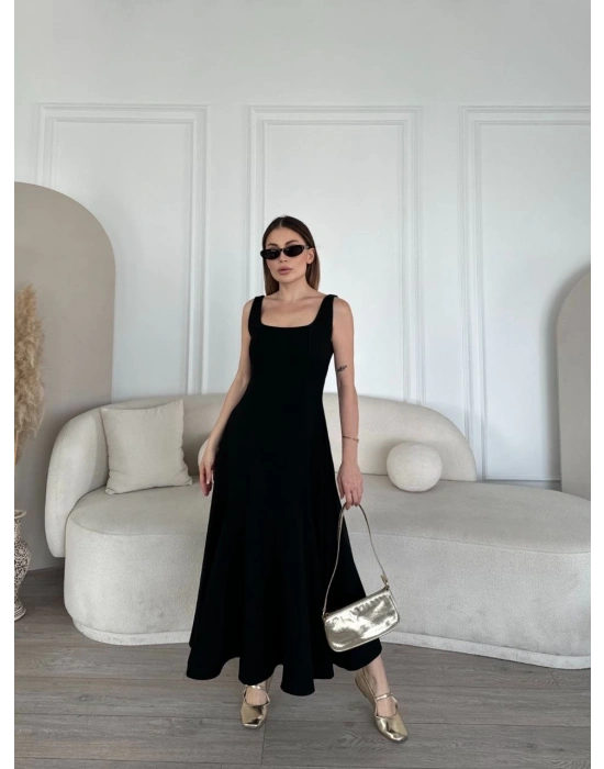 Sırt Dekolteli Kolsuz Uzun Elbise - Siyah -