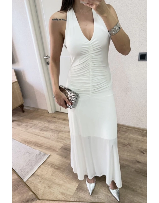 Sırt dekolteli Uzun Elbise - Beyaz -