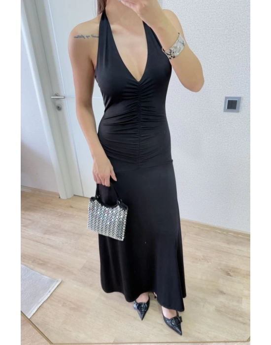 Sırt dekolteli Uzun Elbise - Siyah -