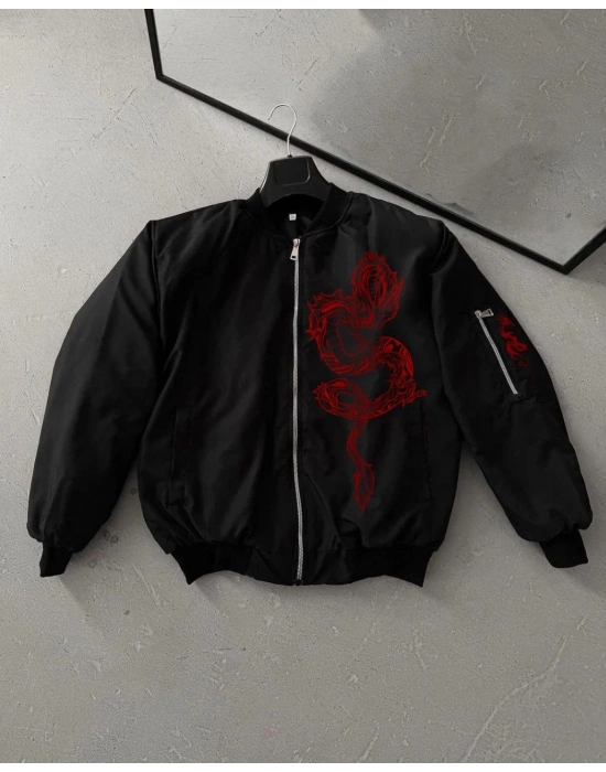 Siyah Bomber Mont – Kırmızı -