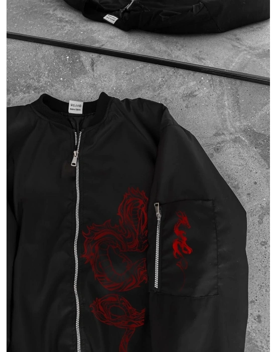 Siyah Bomber Mont – Kırmızı -