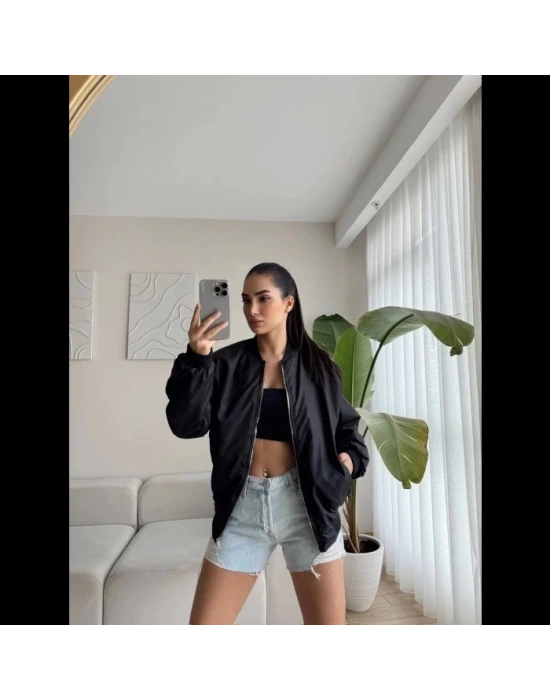 Siyah Bomber Mont - Siyah -