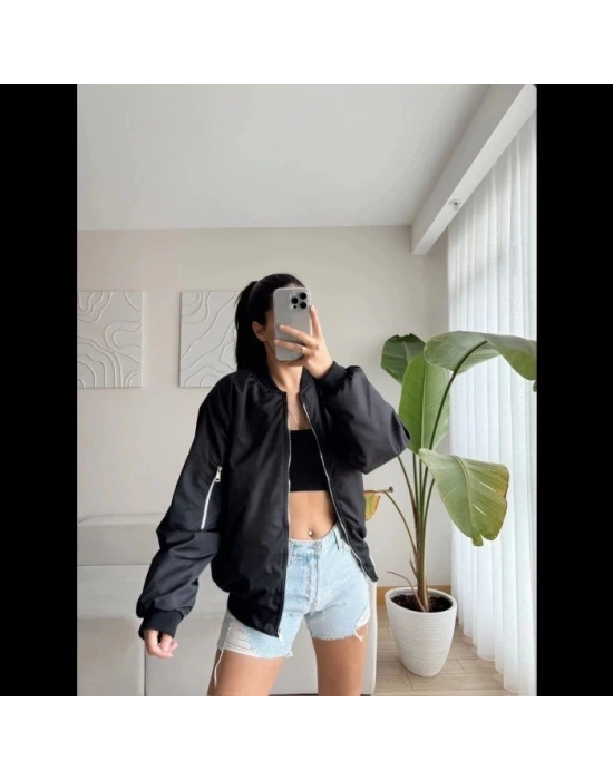 Siyah Bomber Mont - Siyah -