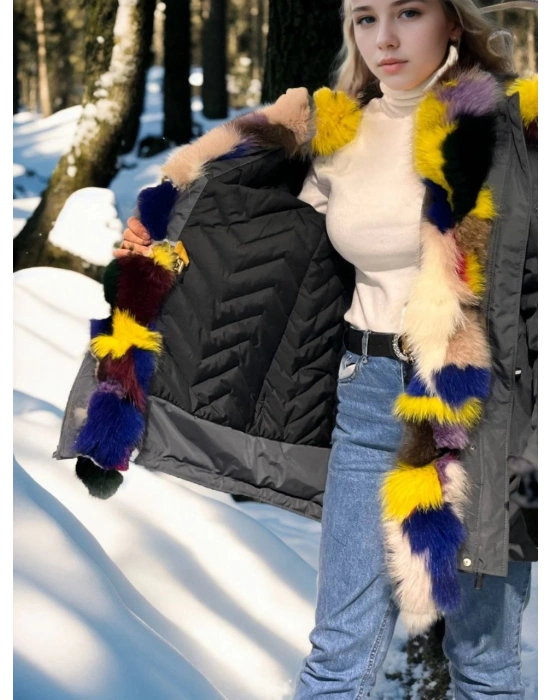 Su Geçirmez Kapüşonlu Mont - Füme -