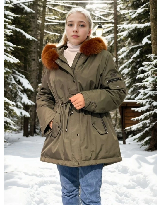 Su Geçirmez Kapüşonlu Mont - Haki -