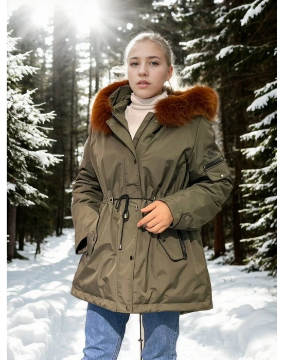 Su Geçirmez Kapüşonlu Mont - Haki -