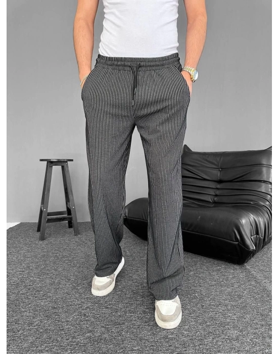 Su Yolu Çizgili Cepli Pantalon - Siyah -