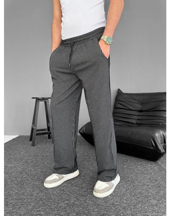 Su Yolu Çizgili Cepli Pantalon - Siyah -