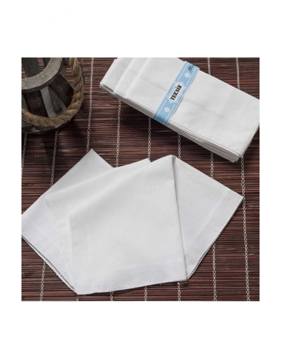 Teksin 36x36 cm. Bir Düzine 12 Adet Mendil TM Beyaz