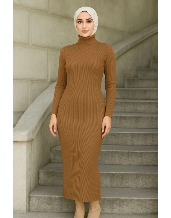 Tesettür Triko Elbise  Kahverengi -