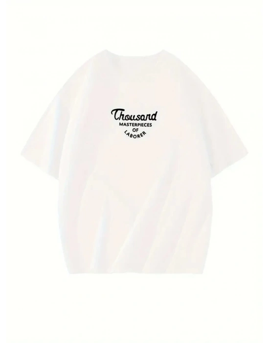 Thousand Ön Arka Baskılı Oversize Bisiklet Yaka T-shirt - Beyaz -