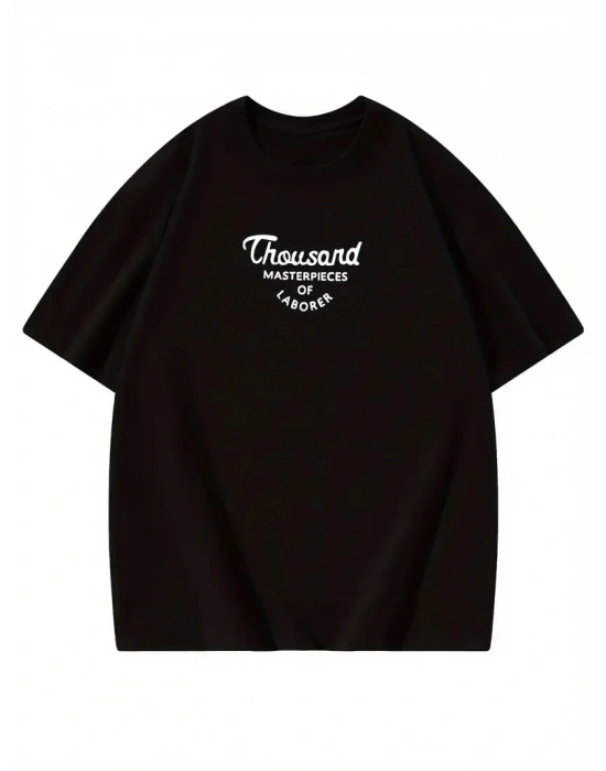 Thousand Ön Arka Baskılı Oversize Bisiklet Yaka T-shirt - Siyah -