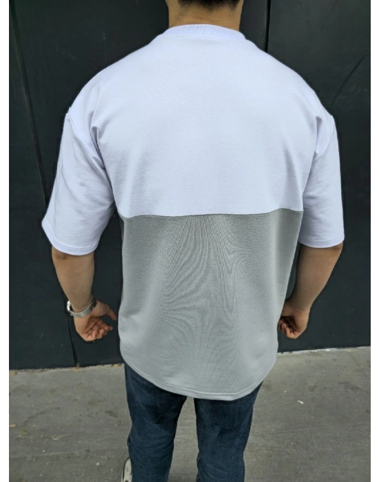 Torba Cep Detaylı Parçalı T-Shirt - Gri -