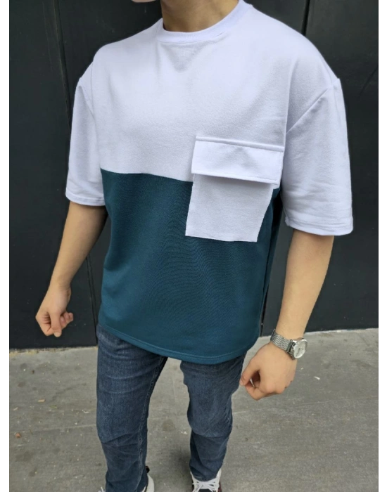 Torba Cep Detaylı Parçalı T-Shirt - Lacivert -