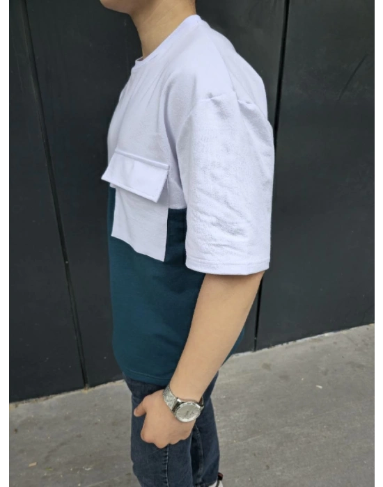 Torba Cep Detaylı Parçalı T-Shirt - Lacivert -