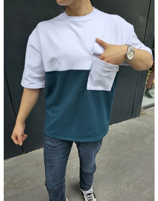 Torba Cep Detaylı Parçalı T-Shirt - Lacivert -