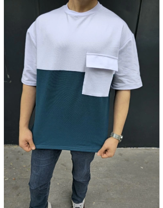 Torba Cep Detaylı Parçalı T-Shirt - Lacivert -