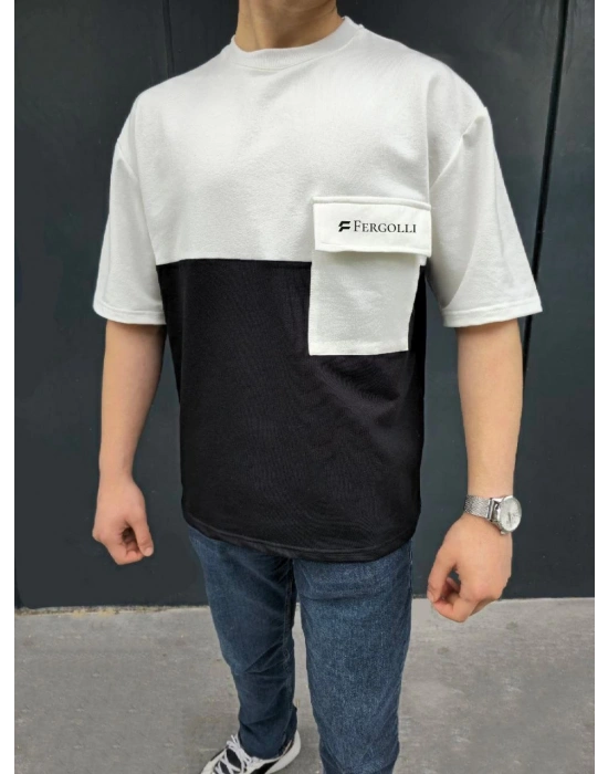 Torba Cep Detaylı  Parçalı T-Shirt - Siyah -