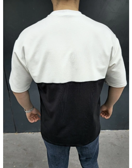 Torba Cep Detaylı Parçalı T-Shirt - Siyah -