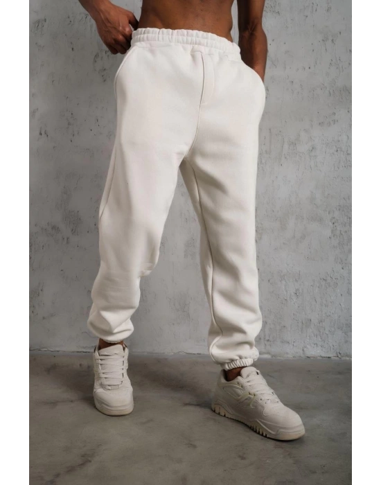 Üç İplik Alt Eşofman Lastikli - Beyaz