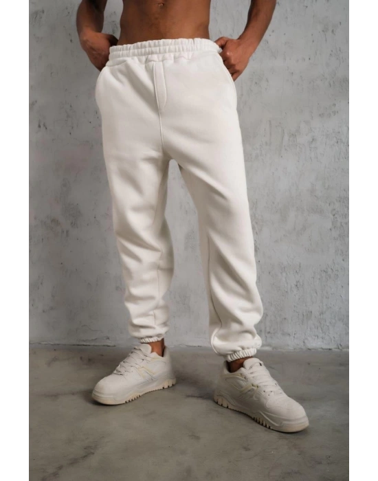 Üç İplik Alt Eşofman Lastikli - Beyaz