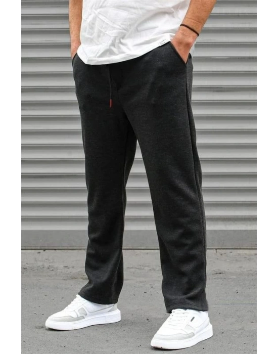 Üç İplik Basic Eşofman Boru Paça İpli Pantolon - Antrasit