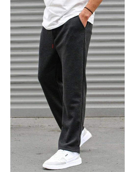 Üç İplik Basic Eşofman Boru Paça İpli Pantolon - Antrasit