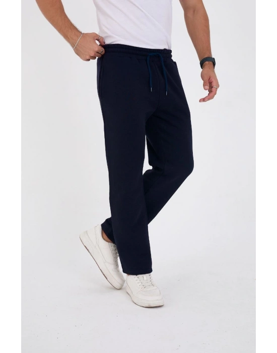 Üç İplik Basic Eşofman Boru Paça İpli Pantolon - Lacivert