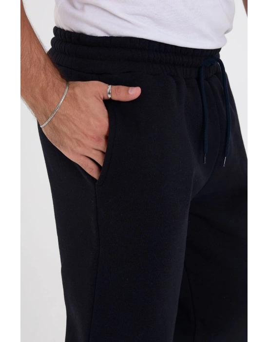 Üç İplik Basic Eşofman Boru Paça İpli Pantolon - Lacivert