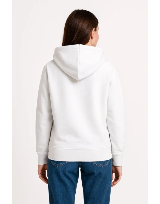 Üç İplik Kapüşonlu Kanguru Çepli SweatShirt hoodie - Beyaz -