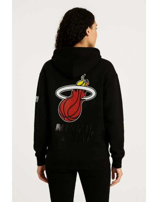 Üç İplik Kapüşonlu Ön ve Arka Baskılı SweatShirt hoodie - Siyah -