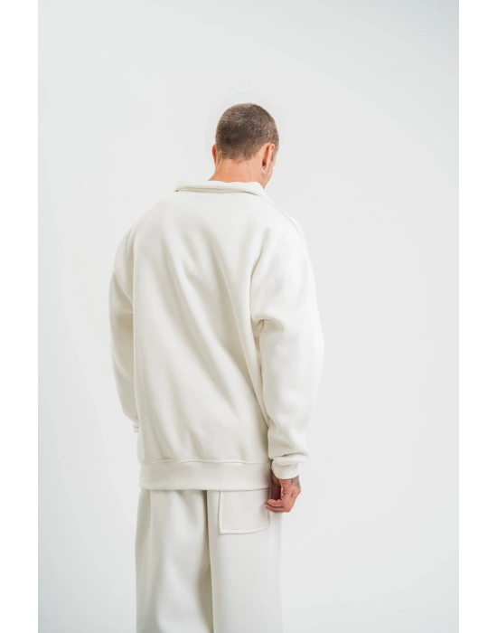 Uzun Kol Bisiklet Yaka Basic SweatShirt - Beyaz -