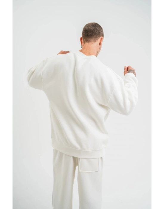 Uzun Kol Bisiklet Yaka Basic SweatShirt - Beyaz -