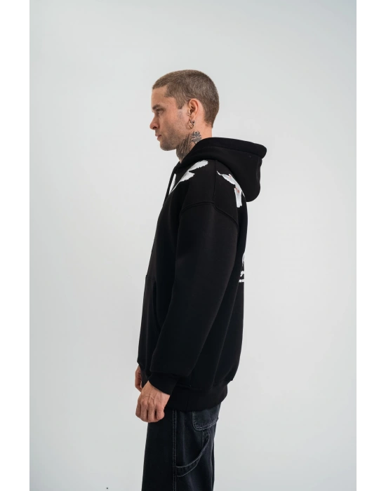 Uzun Kol Bisiklet Yaka Yıkamalı SweatShirt - Siyah -