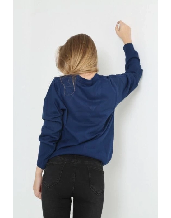 Uzun Kol V Yaka Triko Kazak - Indigo