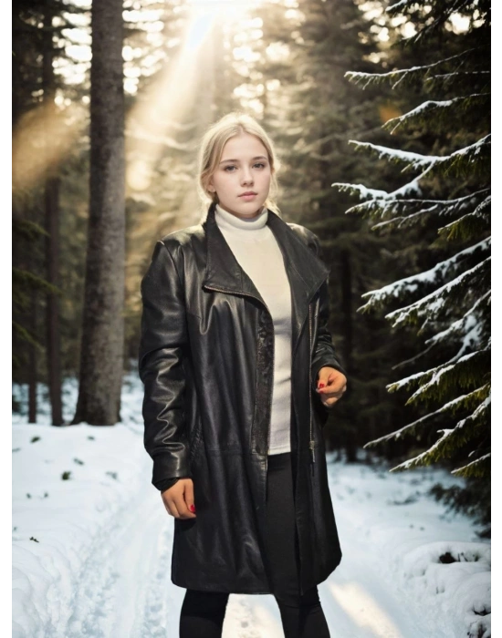 Uzun Kollu Hakiki Deri Ceket - Siyah