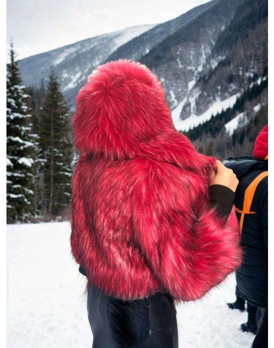 Uzun Kollu Kürk - Bordo -