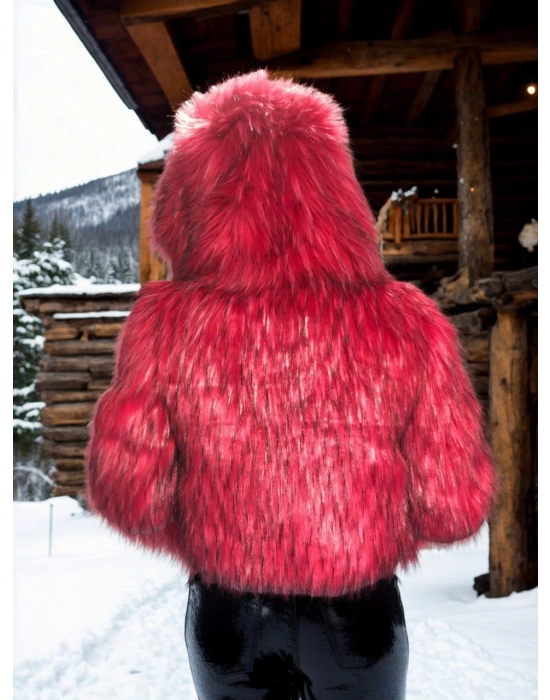 Uzun Kollu Kürk - Bordo -