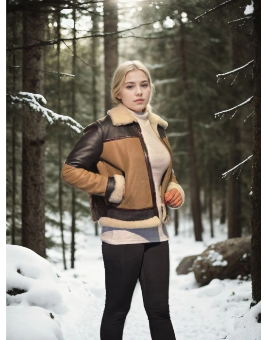 Uzun Kollu Yakalı Hakiki Kürk - Kahve -