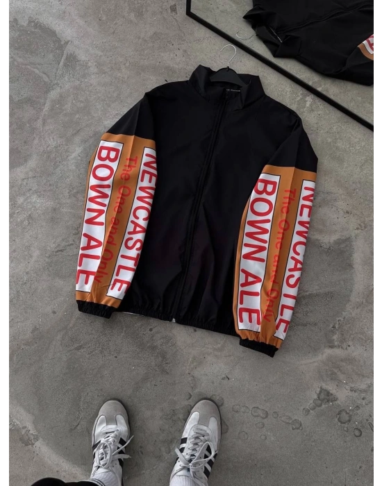 Vintage Baskılı Paraşüt Rüzgarlık - Siyah