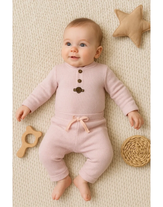 Waffle Çıtlı Düğmeli 2li Mevsimlik Takım