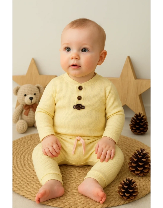 Waffle Çıtlı Düğmeli 2li Mevsimlik Takım