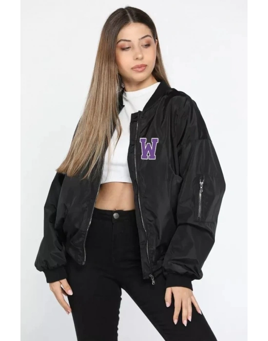 Wild One Baskılı Bomber Mont- Siyah -