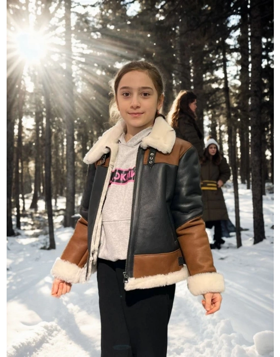 Yakalı Parçalı Kürk - Kahve -